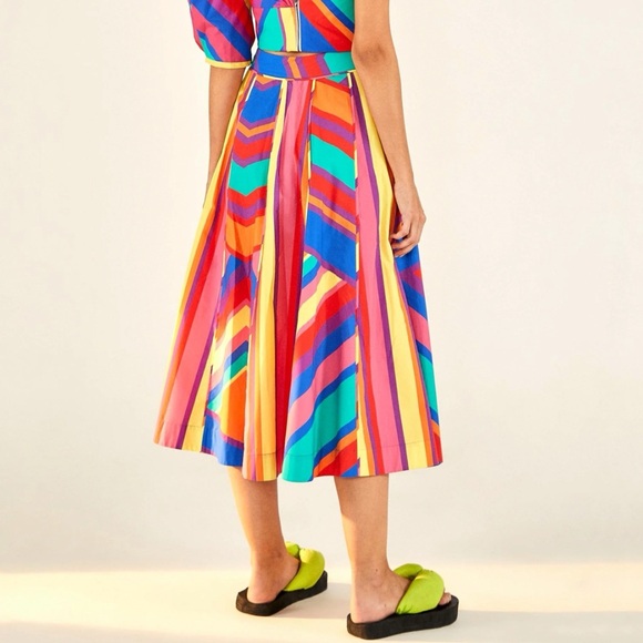 FARM RIO BRUNAS COLORFUL STRIPES COTTON MIDI SKIRT - Picture 9 of 9